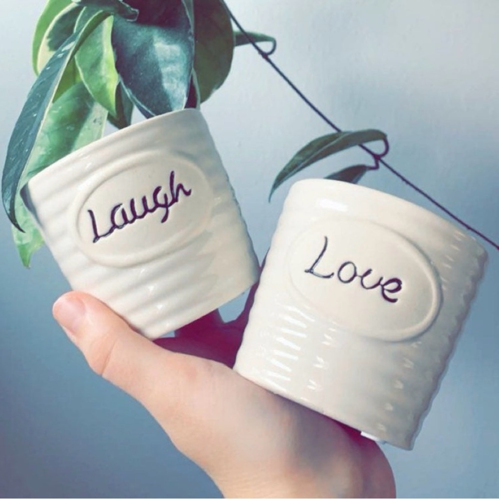 Love and laugh ceramic pots